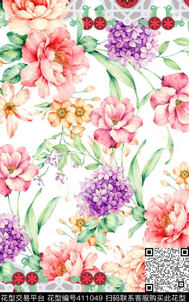 休闲个性笔触花卉数码印花华亿平台下载（图片编号: 411049） - 瓦栏（Walan）