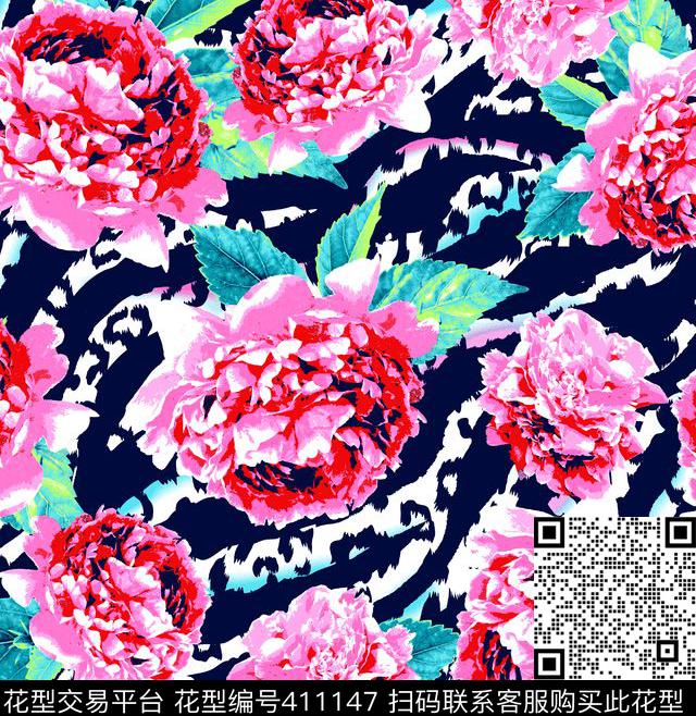 植物花卉时尚泳装时尚女装传统印花华亿平台下载（图片编号: 411147） - 瓦栏（Walan）