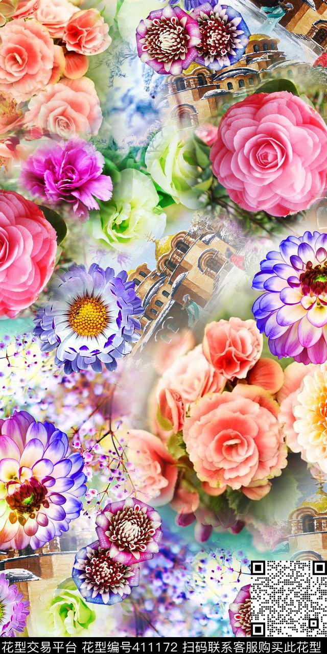 时尚绚丽房子清爽数码印花华亿平台下载（图片编号: 411172） - 瓦栏（Walan）