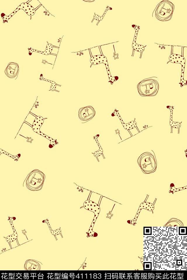 长颈鹿淡雅动物传统印花华亿平台下载（图片编号: 411183） - 瓦栏（Walan）