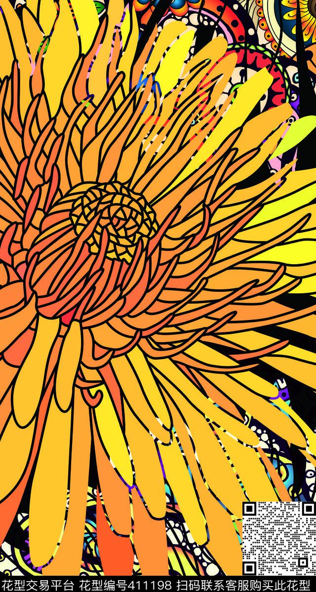独幅花卉前卫数码印花华亿平台下载（图片编号: 411198） - 瓦栏（Walan）