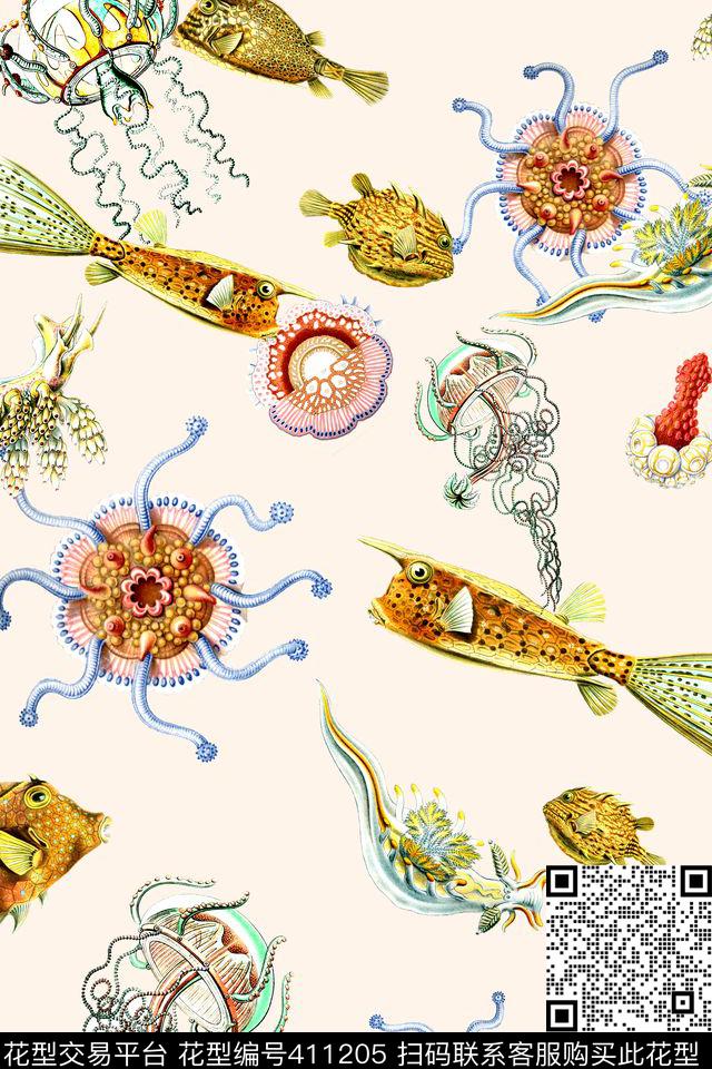 时尚鱼动物动物纹数码印花华亿平台下载（图片编号: 411205） - 瓦栏（Walan）
