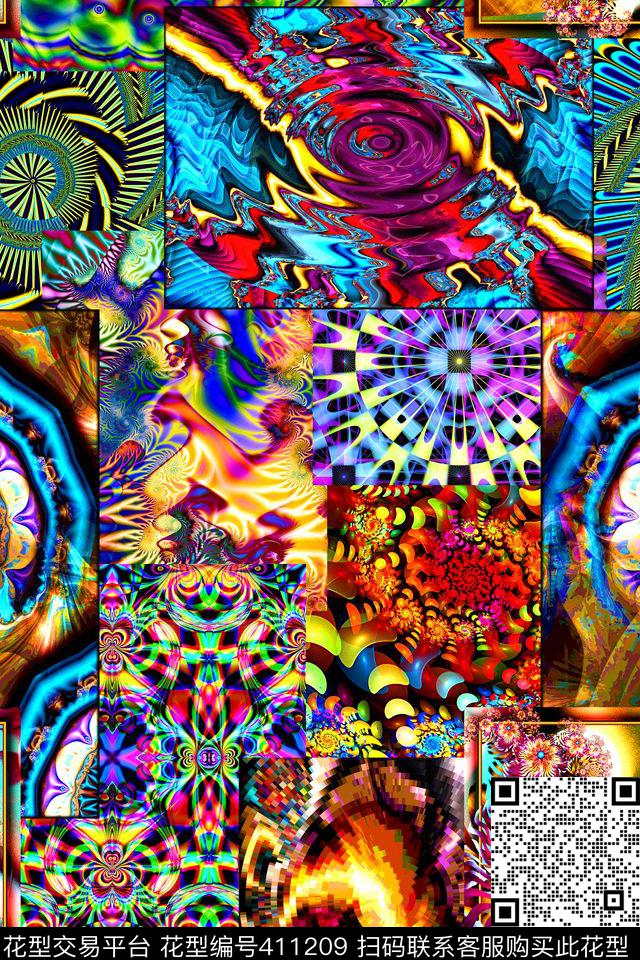 抽象光影分形数码印花华亿平台下载（图片编号: 411209） - 瓦栏（Walan）
