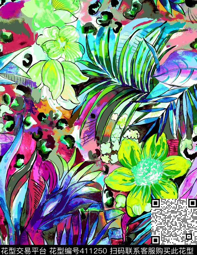 花卉热带数码印花华亿平台下载（图片编号: 411250） - 瓦栏（Walan）