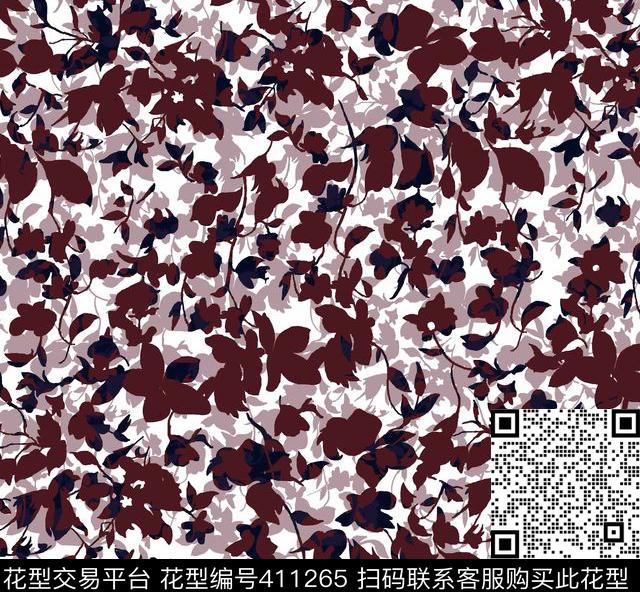 剪影叶子传统印花华亿平台下载（图片编号: 411265） - 瓦栏（Walan）