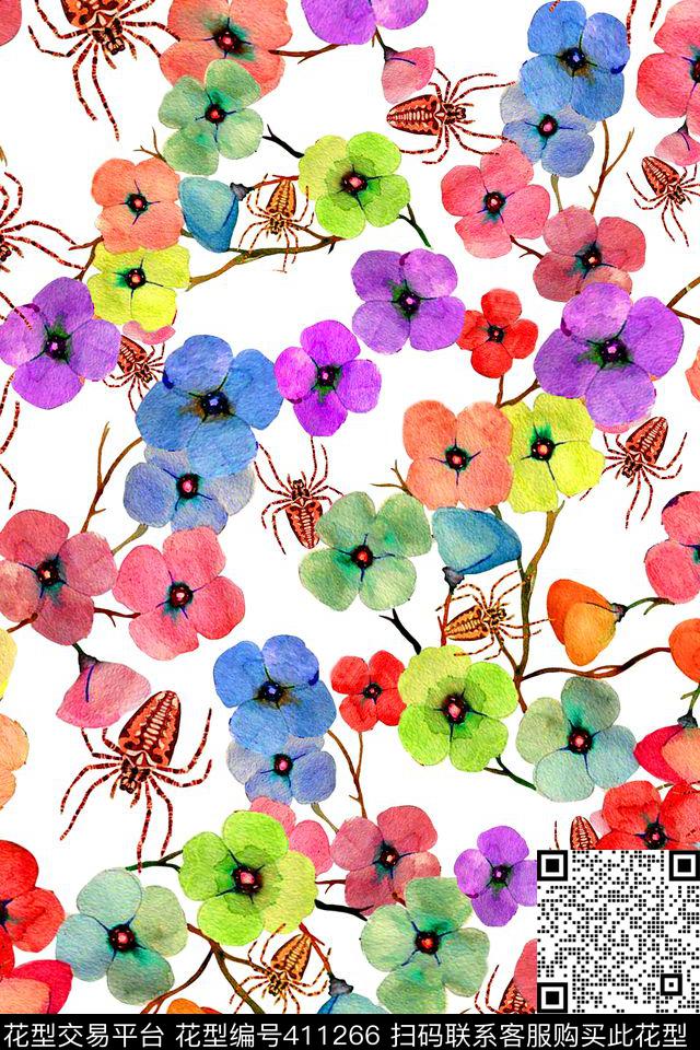 春天昆虫手绘数码印花华亿平台下载（图片编号: 411266） - 瓦栏（Walan）