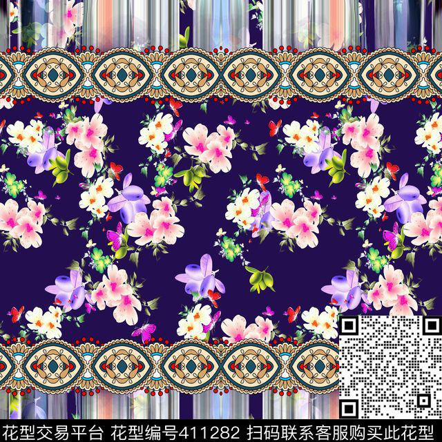 长方丝巾四方连续花鸟植物数码印花华亿平台下载（图片编号: 411282） - 瓦栏（Walan）