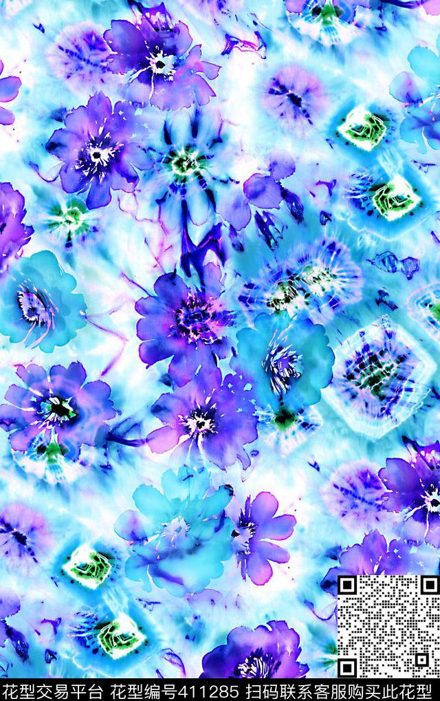 花海梦幻紫色花卉数码印花华亿平台下载（图片编号: 411285） - 瓦栏（Walan）