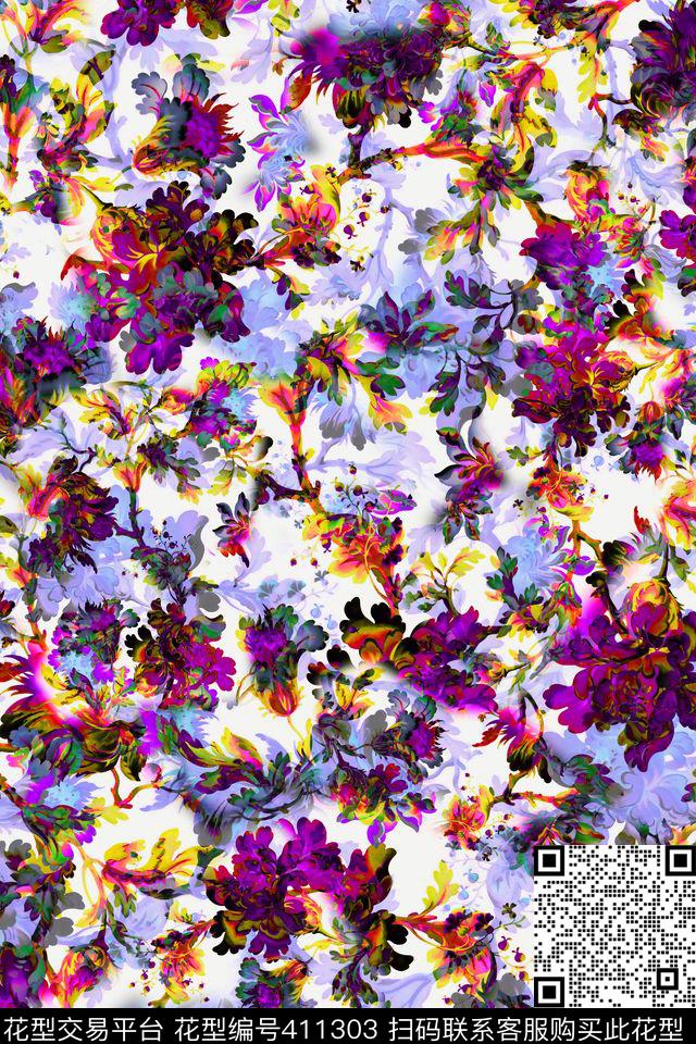 花卉花朵数码★花卉图案数码印花华亿平台下载（图片编号: 411303） - 瓦栏（Walan）