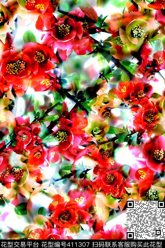 抽象花卉花朵数码印花华亿平台下载（图片编号: 411307） - 瓦栏（Walan）