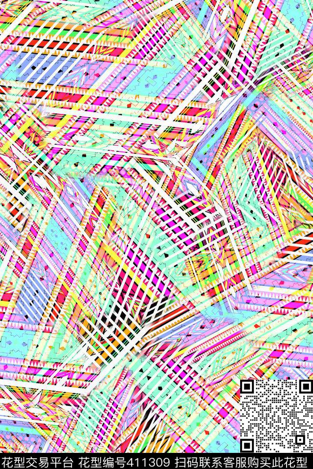 抽象几何数码★几何格纹数码印花华亿平台下载（图片编号: 411309） - 瓦栏（Walan）