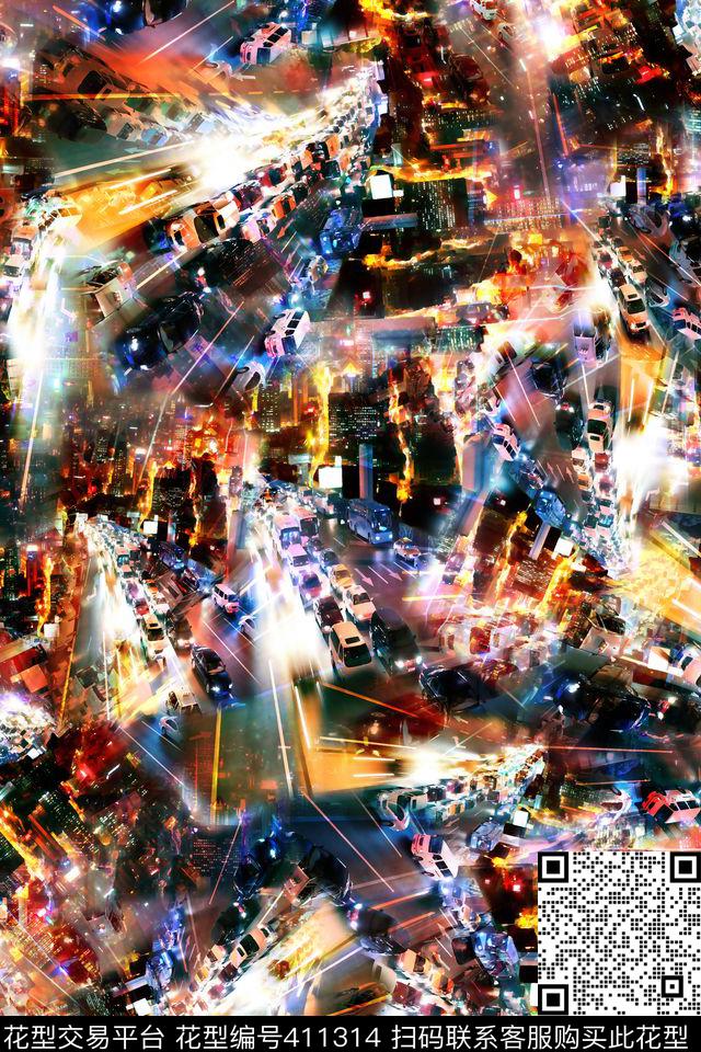 抽象城市夜景数码印花华亿平台下载（图片编号: 411314） - 瓦栏（Walan）