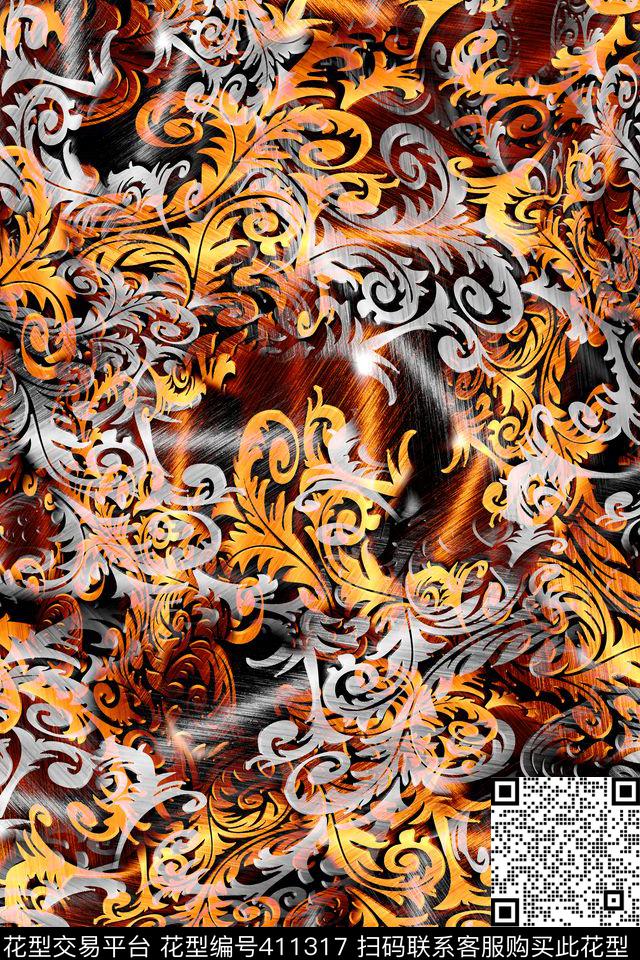 欧式花纹抽象数码印花华亿平台下载（图片编号: 411317） - 瓦栏（Walan）