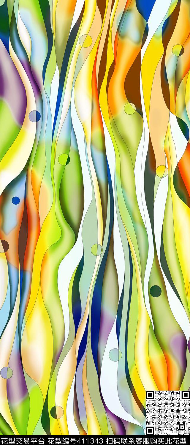 花朵波纹飘带数码印花华亿平台下载（图片编号: 411343） - 瓦栏（Walan）