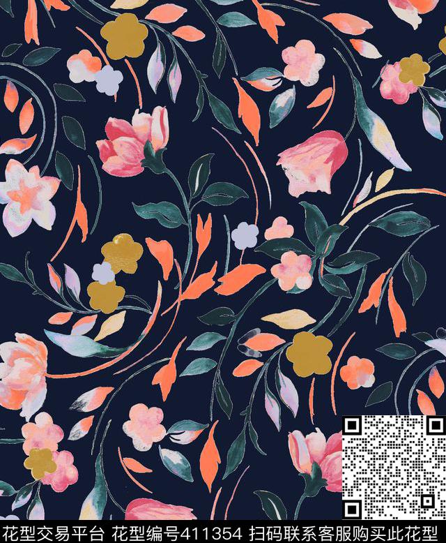 花朵花卉数码印花华亿平台下载（图片编号: 411354） - 瓦栏（Walan）