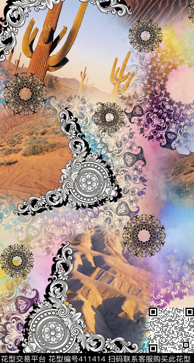 照片风景欧式花边沙漠数码印花华亿平台下载（图片编号: 411414） - 瓦栏（Walan）