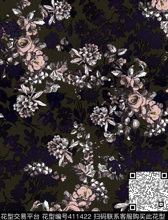 花朵花卉传统印花华亿平台下载（图片编号: 411422） - 瓦栏（Walan）