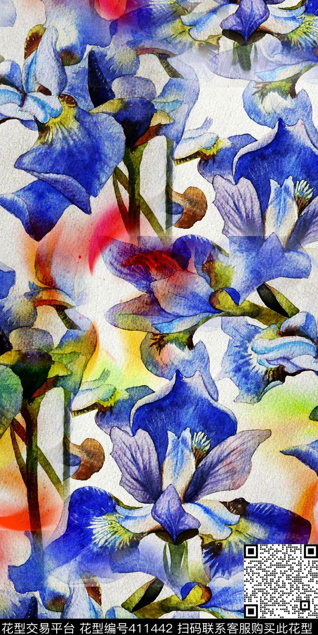 花卉蝴蝶兰流行时尚新潮数码画稿数码印花华亿平台下载（图片编号: 411442） - 瓦栏（Walan）