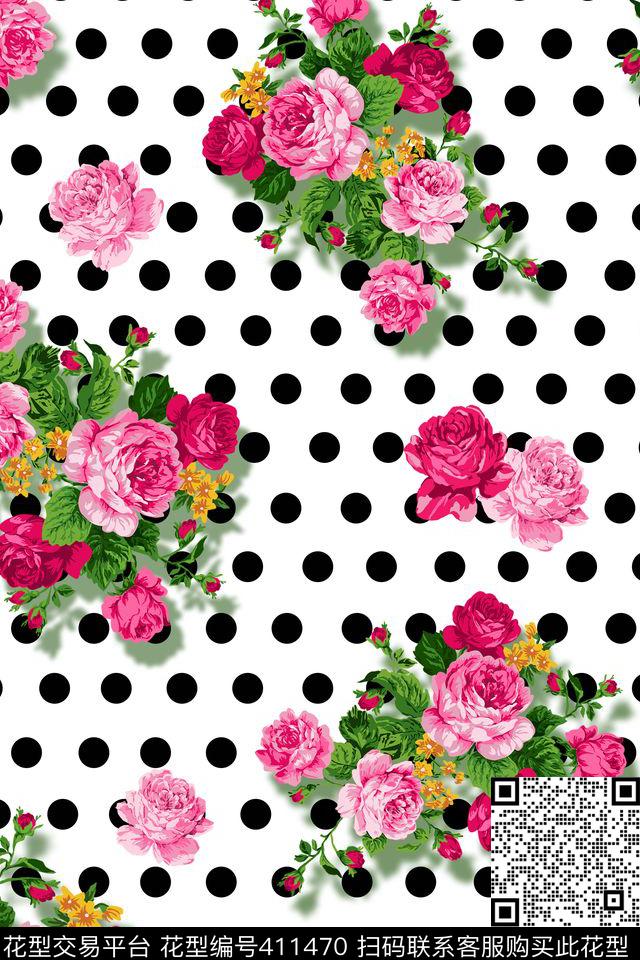 花卉波点简约传统印花华亿平台下载（图片编号: 411470） - 瓦栏（Walan）