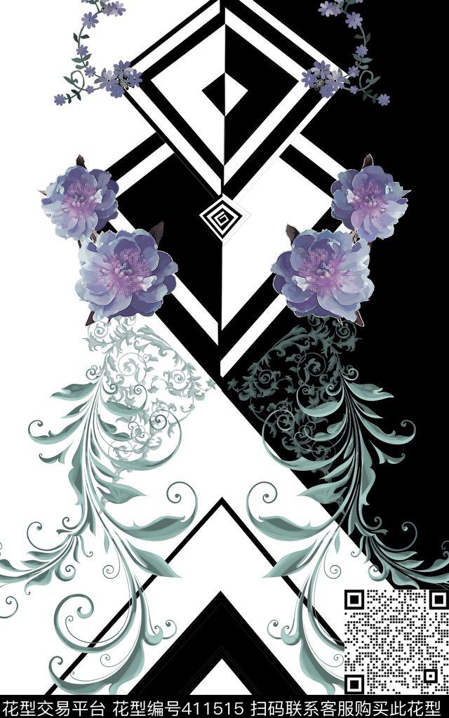 欧式花边黑白条纹花边数码印花华亿平台下载（图片编号: 411515） - 瓦栏（Walan）