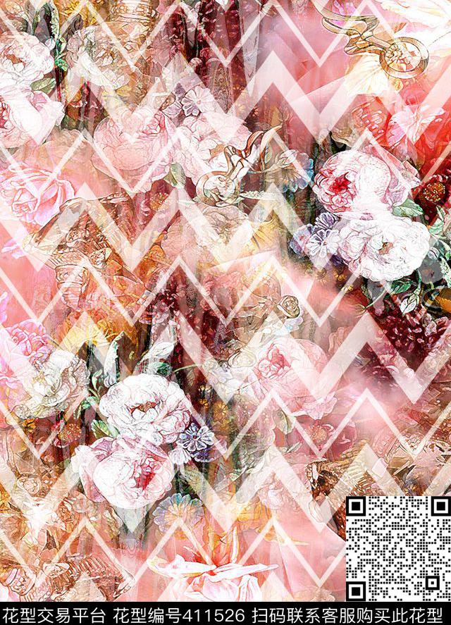 个性抽象抽象水墨牡丹数码印花华亿平台下载（图片编号: 411526） - 瓦栏（Walan）