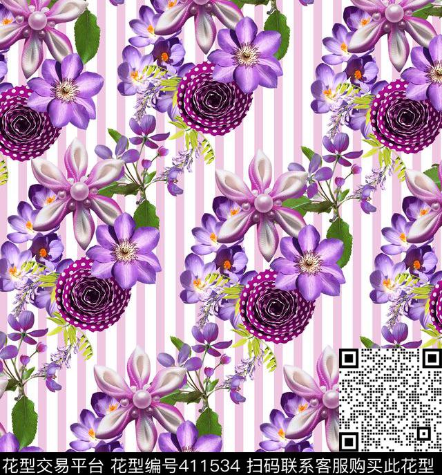 小清新花卉数码印花华亿平台下载（图片编号: 411534） - 瓦栏（Walan）