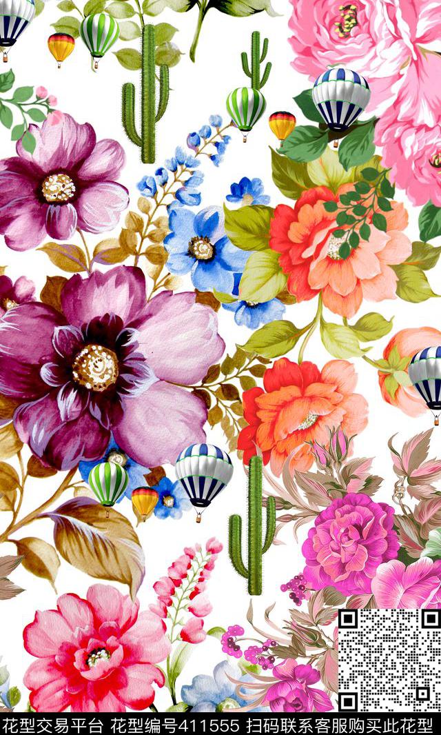手绘花卉数码印花华亿平台下载（图片编号: 411555） - 瓦栏（Walan）