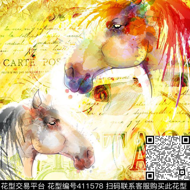 马水彩方巾数码印花华亿平台下载（图片编号: 411578） - 瓦栏（Walan）