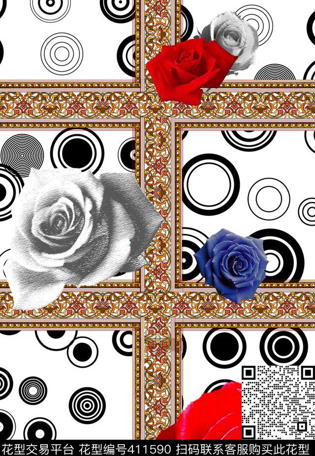 花卉花朵玫瑰数码印花华亿平台下载（图片编号: 411590） - 瓦栏（Walan）