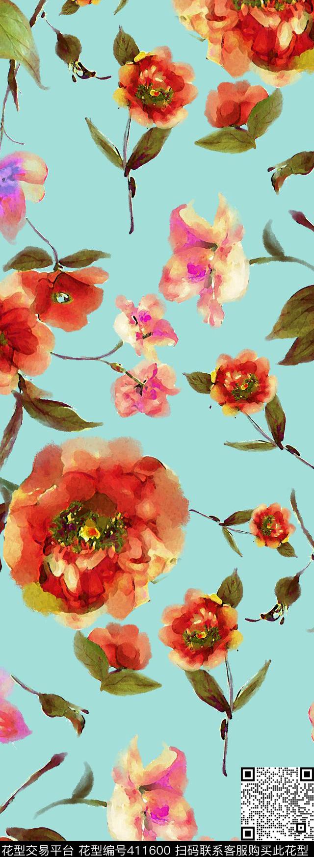 休闲个性花卉花朵数码印花华亿平台下载（图片编号: 411600） - 瓦栏（Walan）