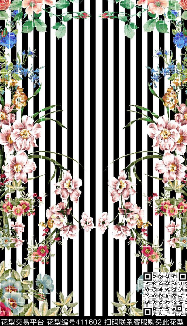 竖条细条纹曲线数码印花华亿平台下载（图片编号: 411602） - 瓦栏（Walan）