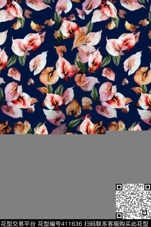 水彩花卉碎花素色底数码印花华亿平台下载（图片编号: 411636） - 瓦栏（Walan）