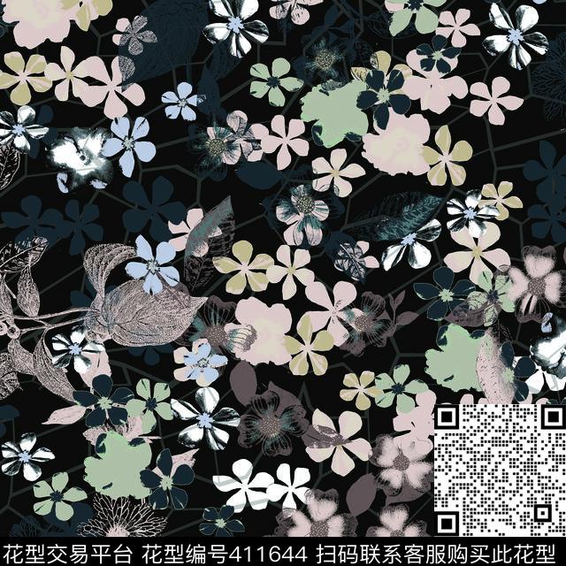 优雅清新花卉印花数码印花华亿平台下载（图片编号: 411644） - 瓦栏（Walan）
