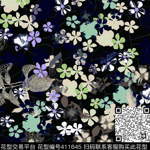 优雅清新花卉印花数码印花华亿平台下载（图片编号: 411645） - 瓦栏（Walan）