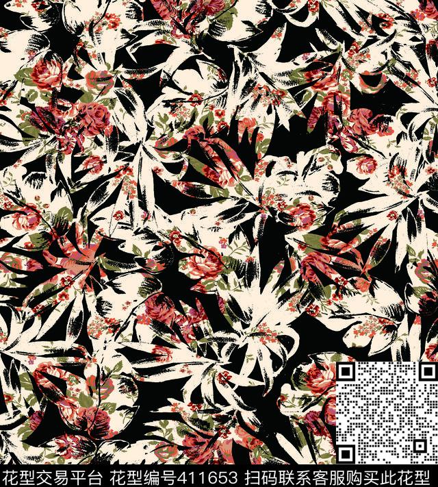 花卉优雅清新植物叶子传统印花华亿平台下载（图片编号: 411653） - 瓦栏（Walan）