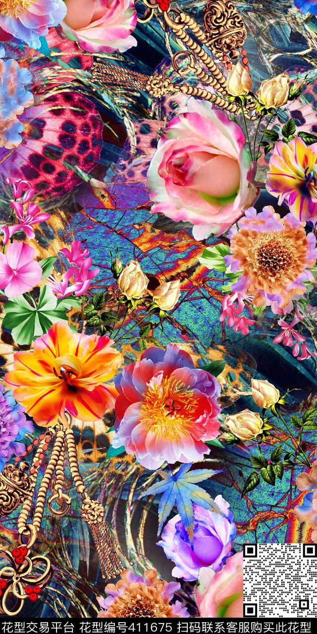 流行花卉数码艺彩——绚丽数码风数码印花华亿平台下载（图片编号: 411675） - 瓦栏（Walan）
