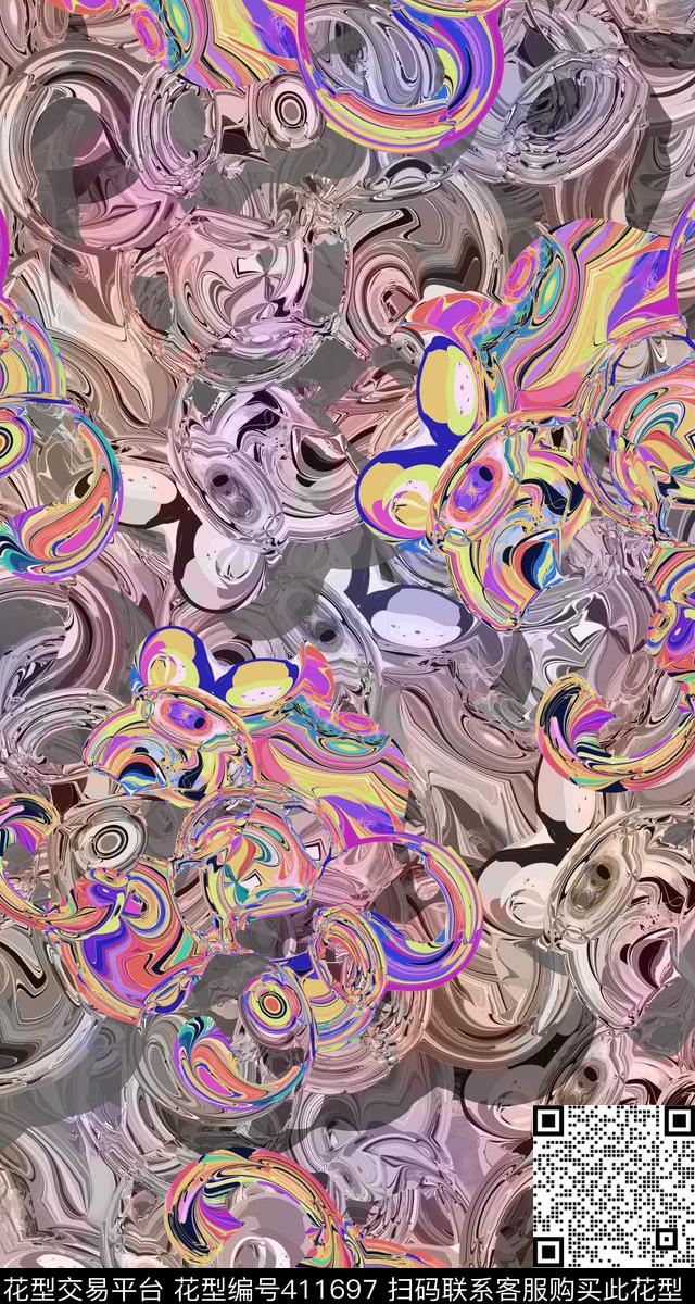 抽象油画彩色数码印花华亿平台下载（图片编号: 411697） - 瓦栏（Walan）