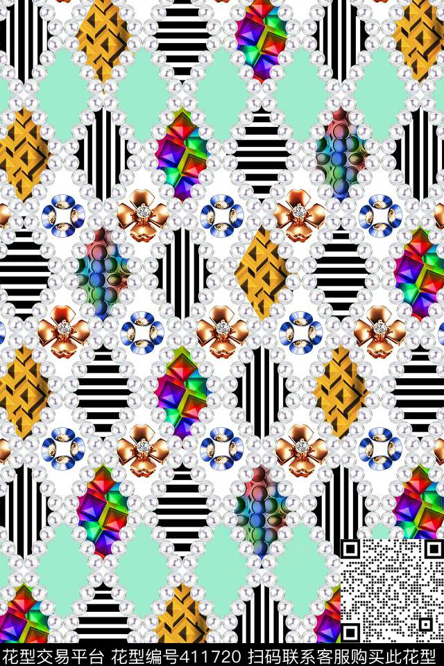 几何抽象花卉数码印花华亿平台下载（图片编号: 411720） - 瓦栏（Walan）
