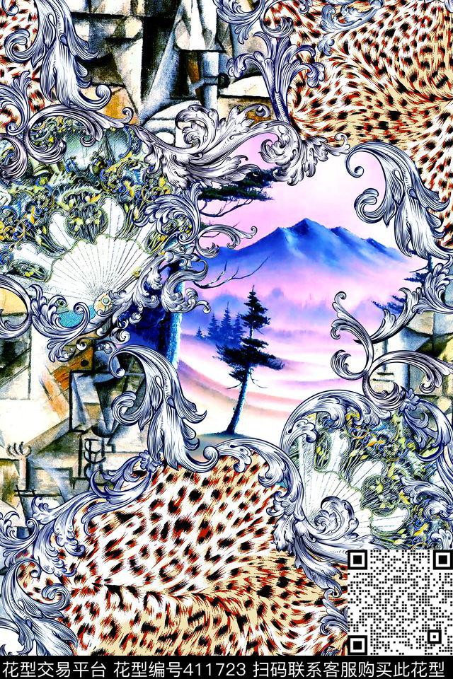 抽象豹纹卷草数码印花华亿平台下载（图片编号: 411723） - 瓦栏（Walan）