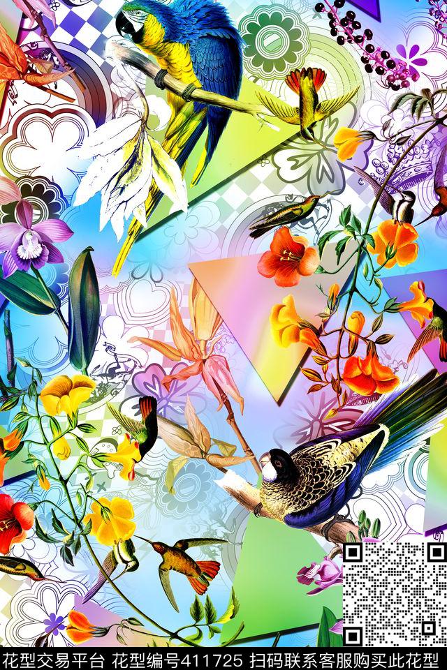 时尚炫彩几何数码印花华亿平台下载（图片编号: 411725） - 瓦栏（Walan）