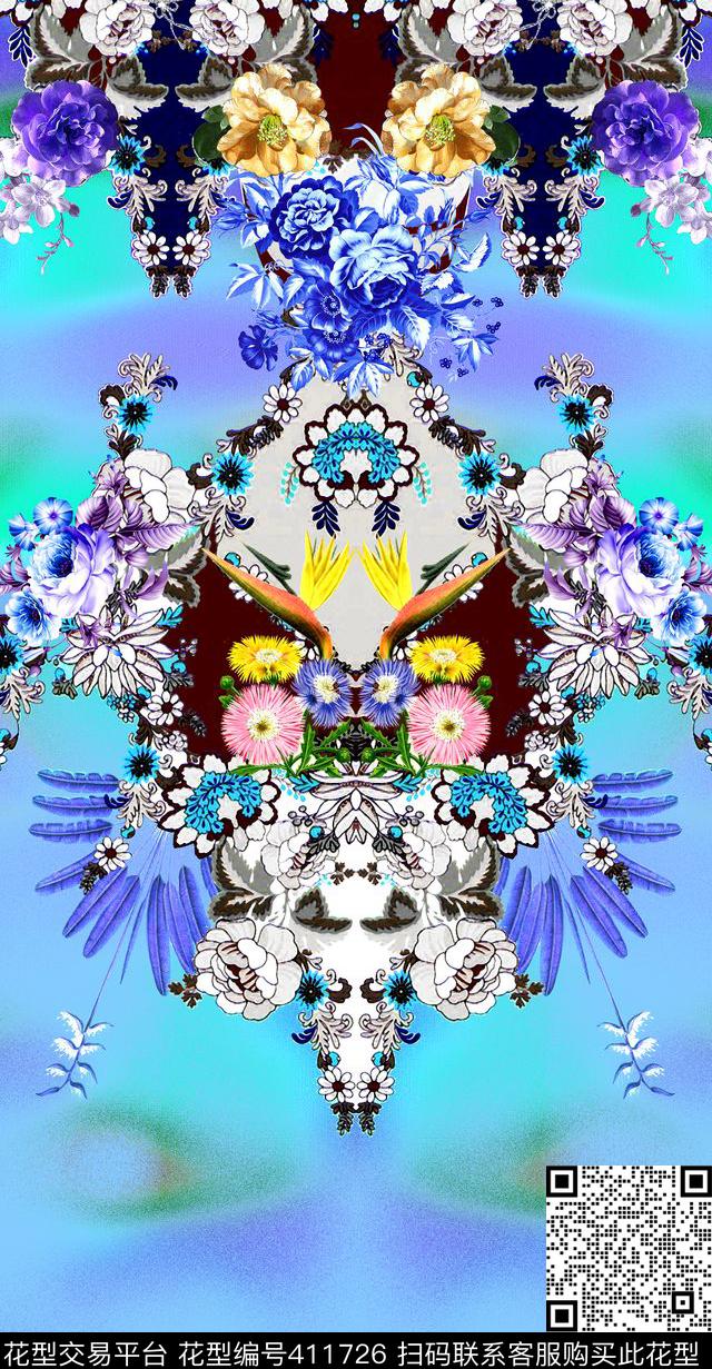 时尚花卉扇子数码印花华亿平台下载（图片编号: 411726） - 瓦栏（Walan）