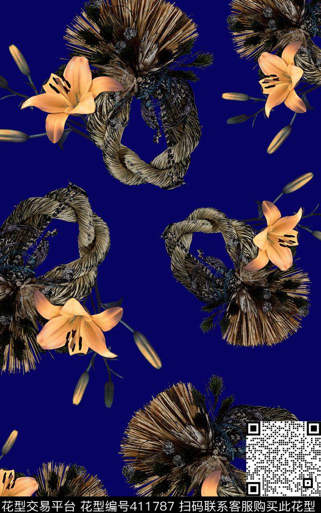 数码印花花卉绳子花卉数码印花华亿平台下载（图片编号: 411787） - 瓦栏（Walan）