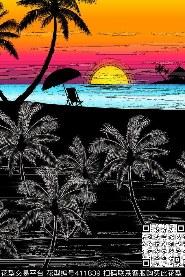 简约热带度假数码印花华亿平台下载（图片编号: 411839） - 瓦栏（Walan）
