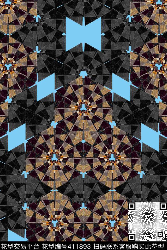 抽象几何透视传统印花华亿平台下载（图片编号: 411893） - 瓦栏（Walan）