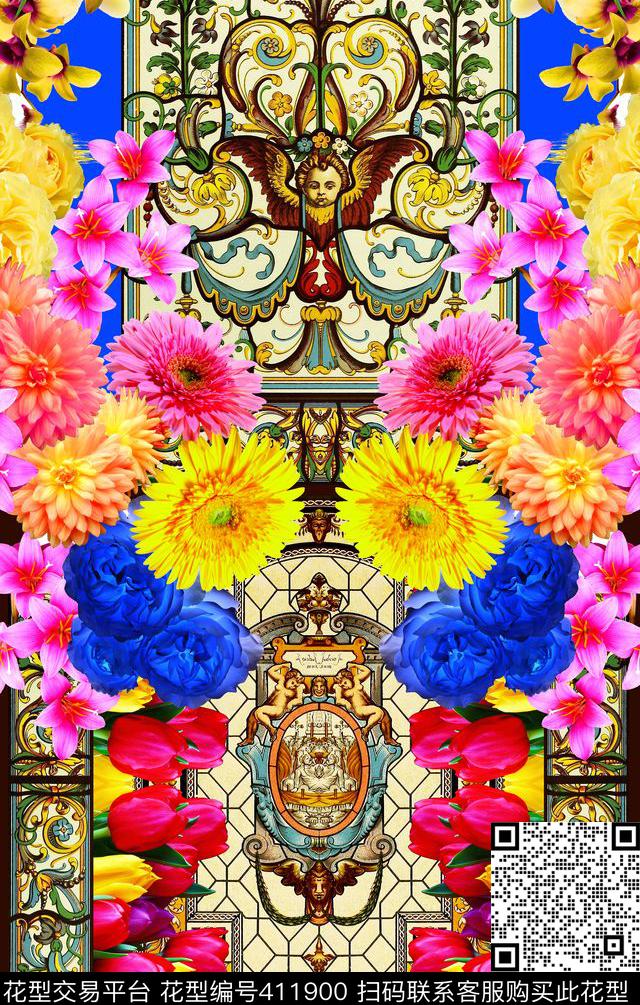 欧式宫廷风文艺复兴天使神像数码印花华亿平台下载（图片编号: 411900） - 瓦栏（Walan）