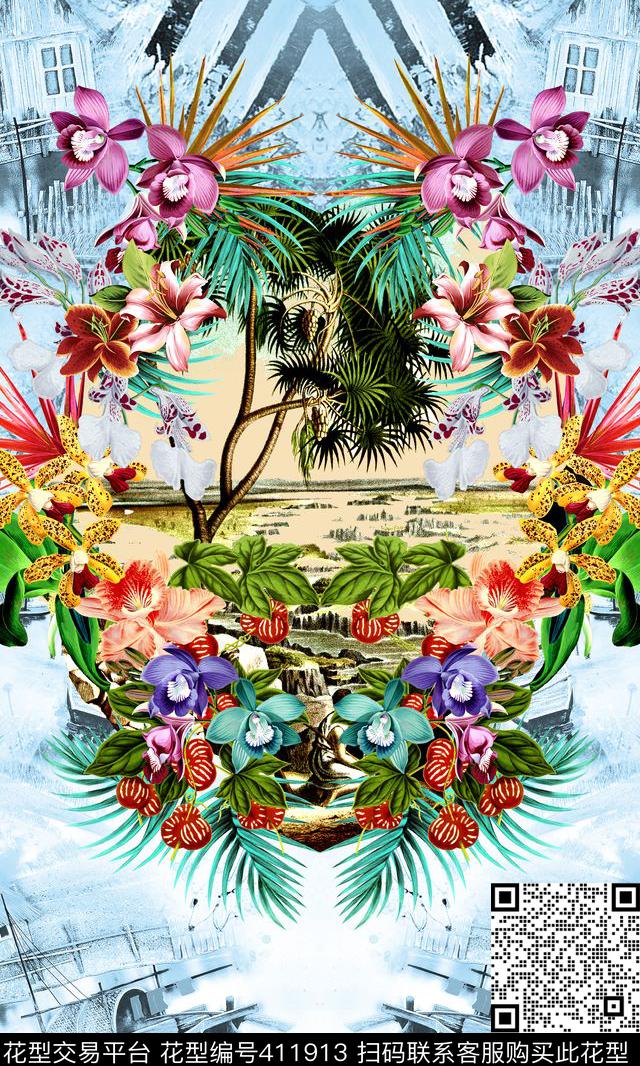 时尚花卉风景数码印花华亿平台下载（图片编号: 411913） - 瓦栏（Walan）