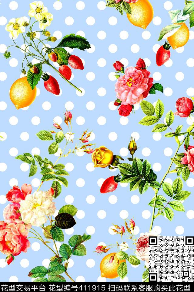 时尚花卉水果数码印花华亿平台下载（图片编号: 411915） - 瓦栏（Walan）