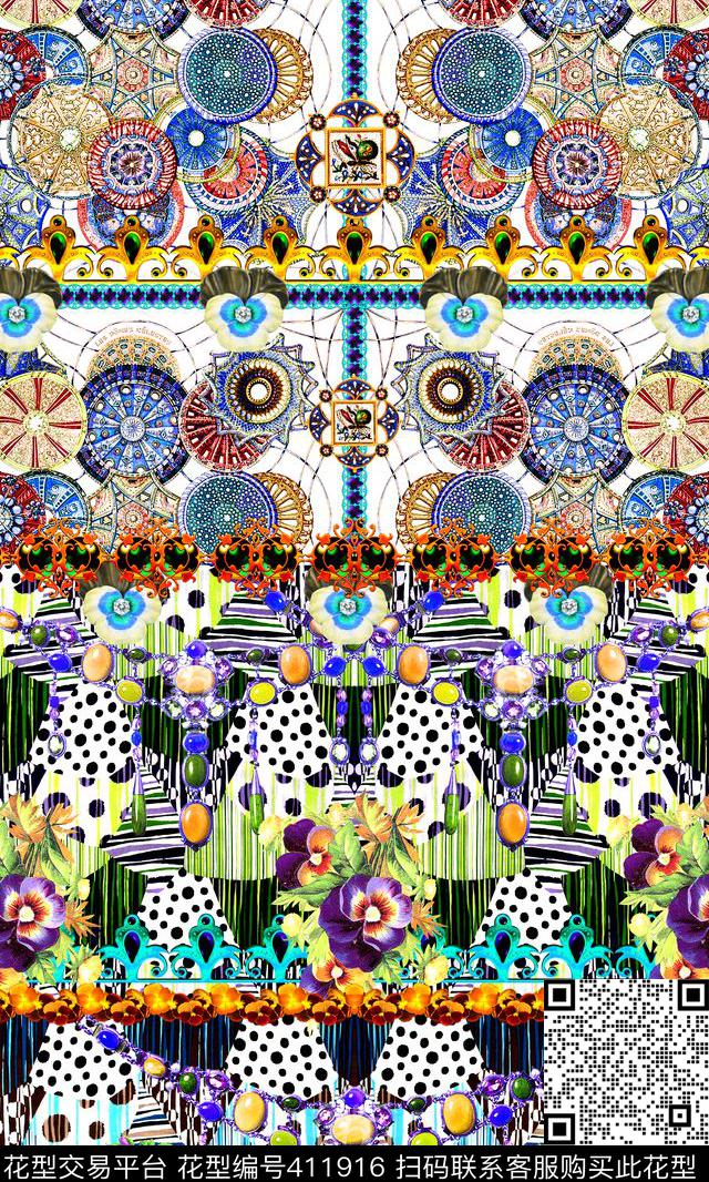 抽象花卉珠宝数码印花华亿平台下载（图片编号: 411916） - 瓦栏（Walan）