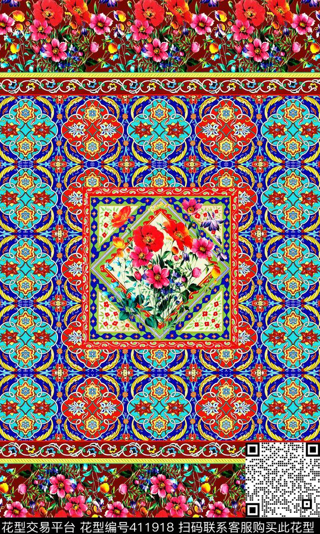 格子花卉欧式数码印花华亿平台下载（图片编号: 411918） - 瓦栏（Walan）