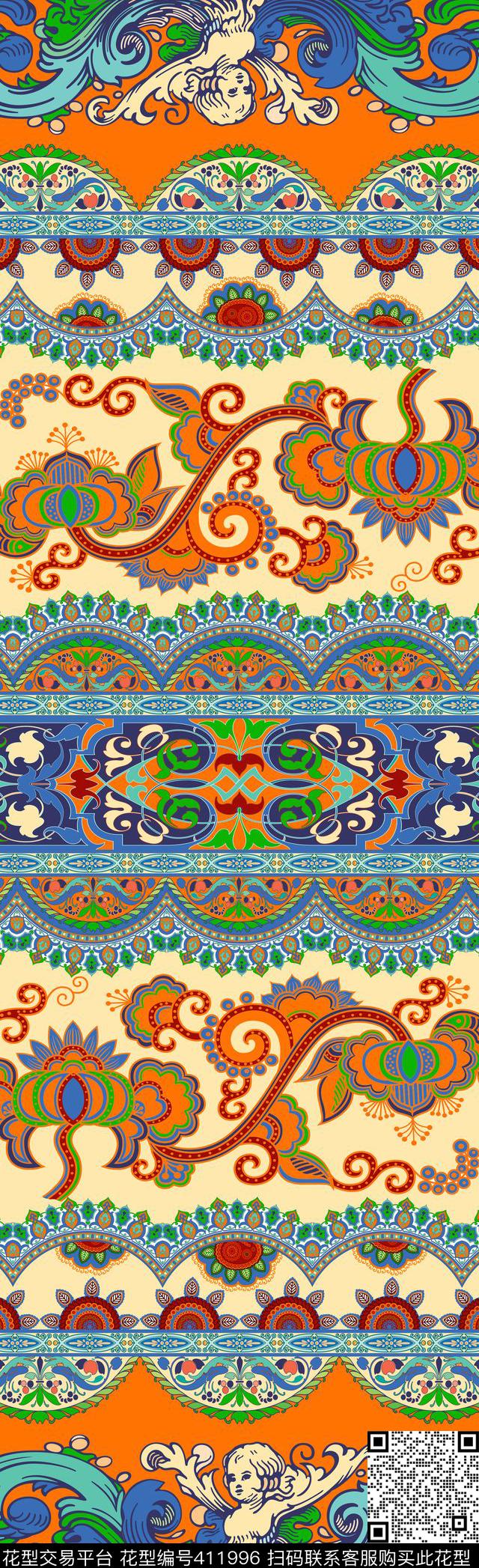 巴洛克波西米亚花纹民族风传统印花华亿平台下载（图片编号: 411996） - 瓦栏（Walan）